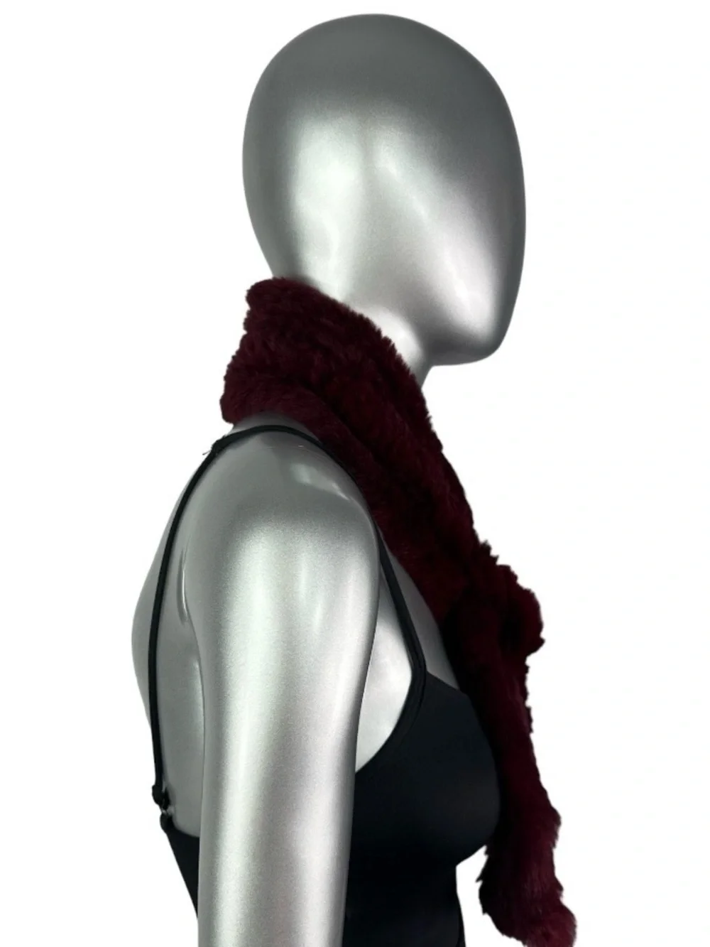 Burgundy Knitted RABBIT Scarf, 40” L, Certified Vintage Fur